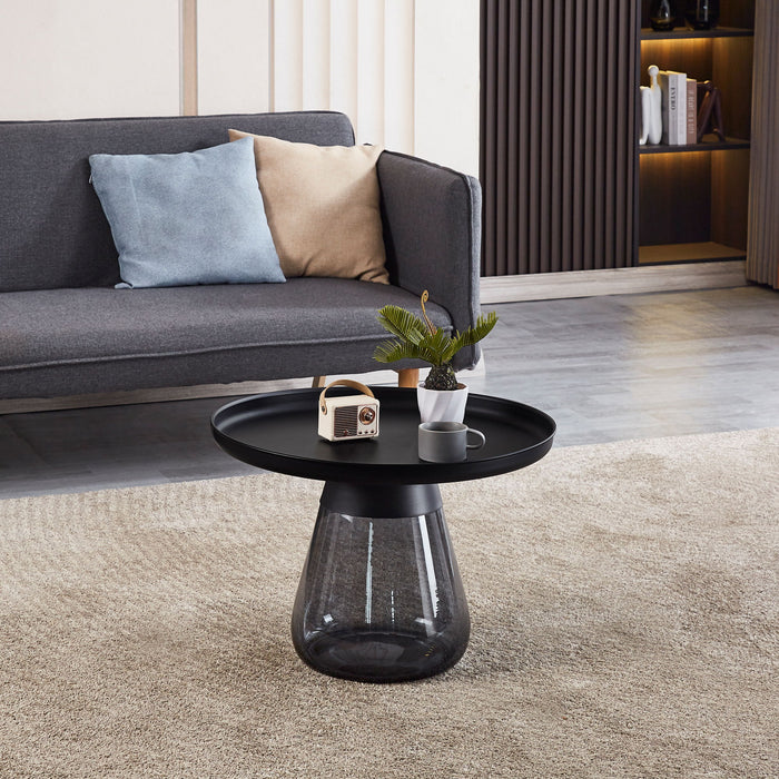 Smoke Glass Base With Black Painting Top Coffee Table, Living Room Center Table - Smoke