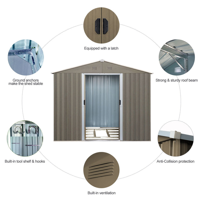 8Ft x 6Ft Outdoor Metal Storage Shed With Floor Base (SKU: W540S00012) - Gray