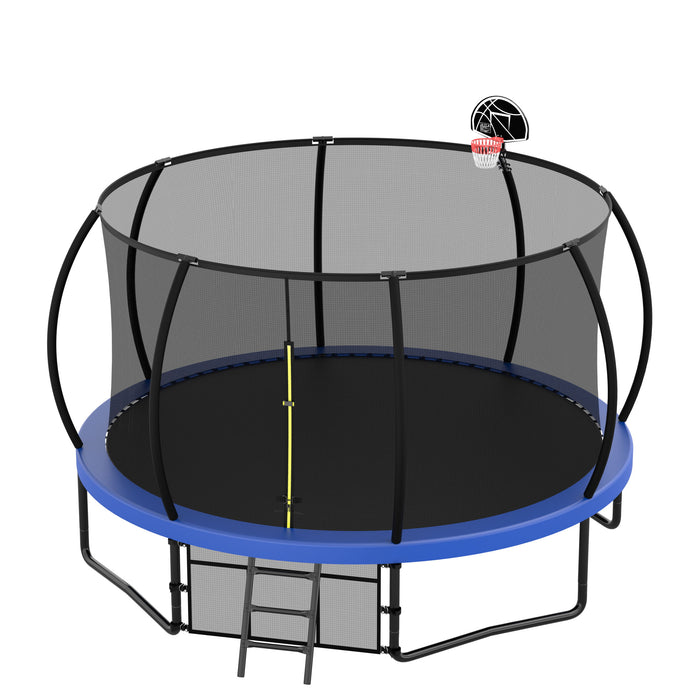 12' Recreational Kids Trampoline With Safety Enclosure Net & Ladder, Outdoor Recreational Trampolines