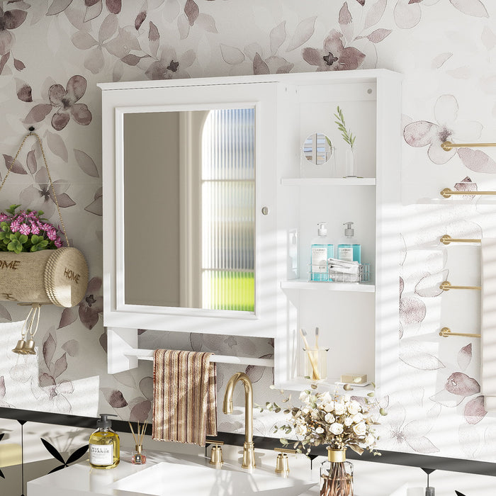 Wall Mounted Bathroom Storage Cabinet, Medicine Cabinets With Large Mirror Door, Adjustable Shelves And Three Open Storage Levels(Not Include Bathroom Vanity)