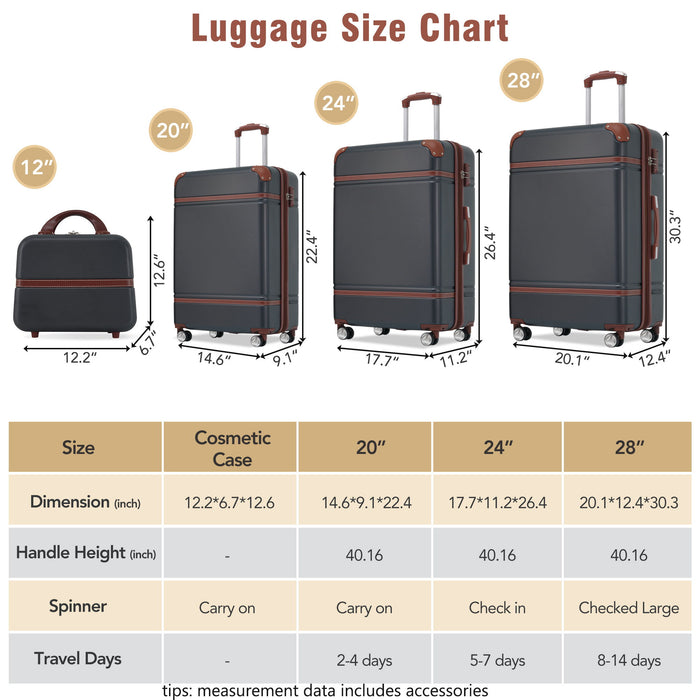 Hardshell Luggage Sets 4 Pieces 20" / 24" / 28" Luggages And Cosmetic Case Spinner Suitcase With Tsa Lock Lightweight