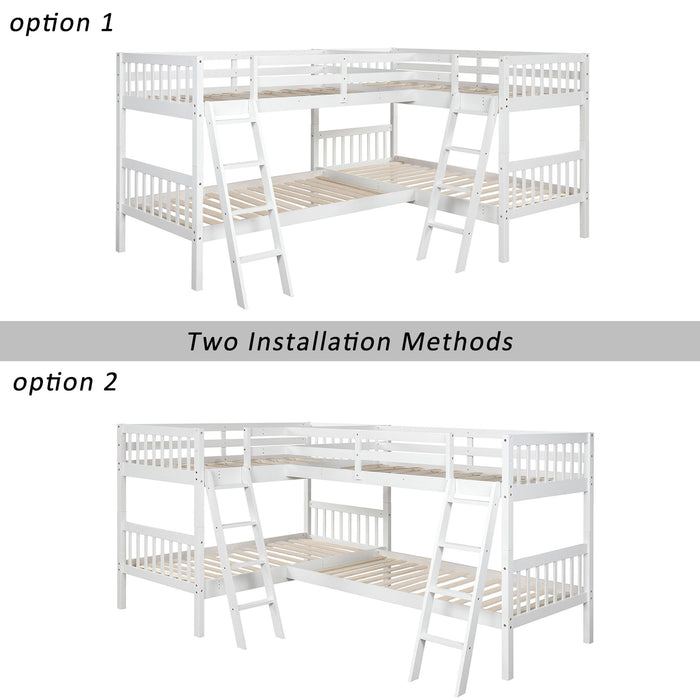 L Shaped Twin Bunk Bed With Ladder - White