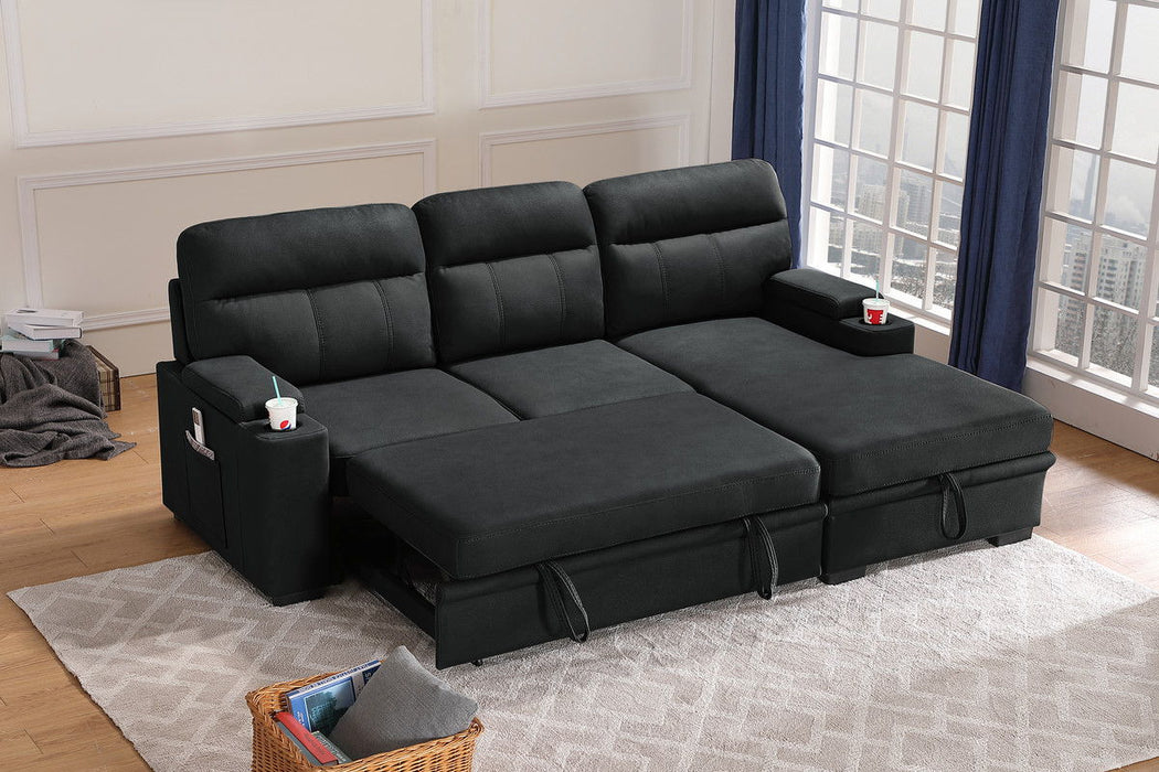 Kaden - Fabric Sleeper Sectional Sofa Chaise With Storage Arms And Cupholdeк