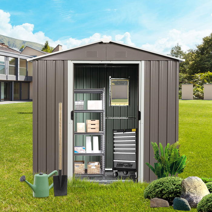 8Ft x 4Ft Outdoor Metal Storage Shed With Window - Gray