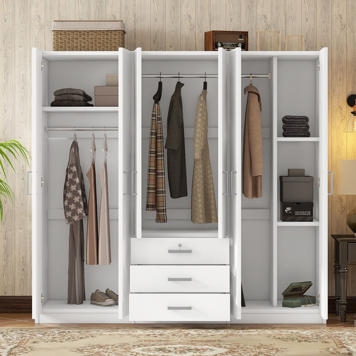 6 Doors Wooden Wardrobe Storage For Bedroom With Big Drawers