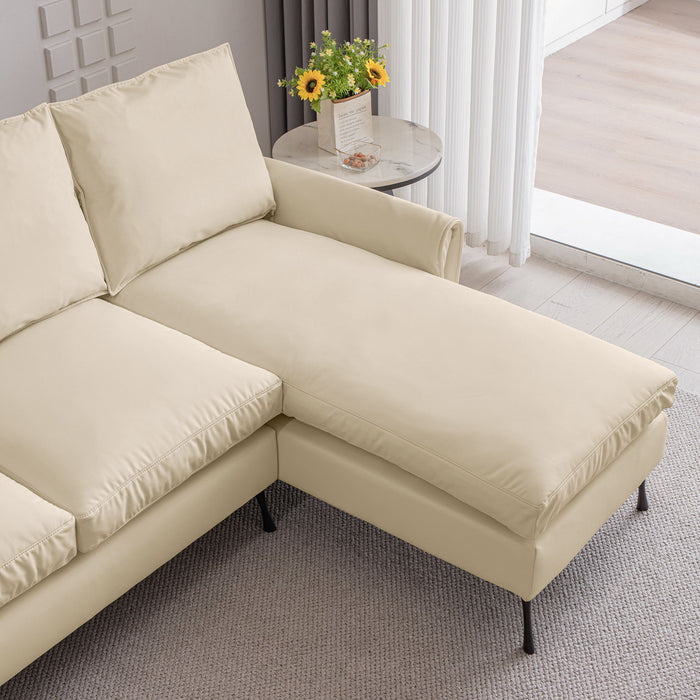 Modern Technical Leather L-Shaped Sofa Couch With Reversible Chaise Lounge