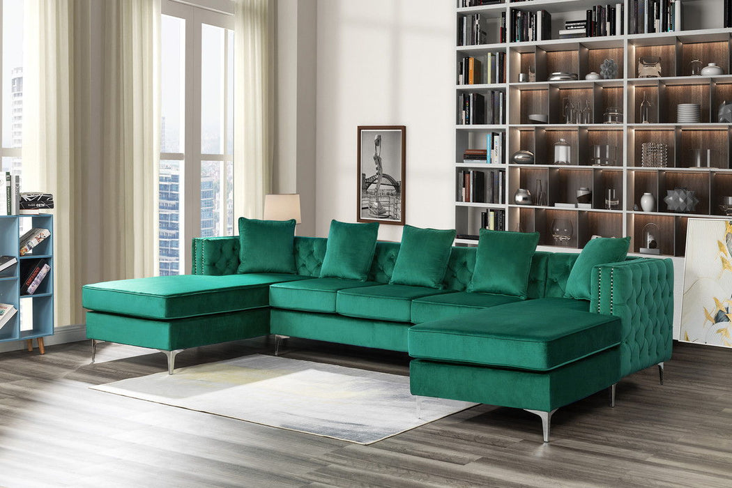 Ryan - Velvet Double Chaise Sectional Sofa With Nail-Head Trim