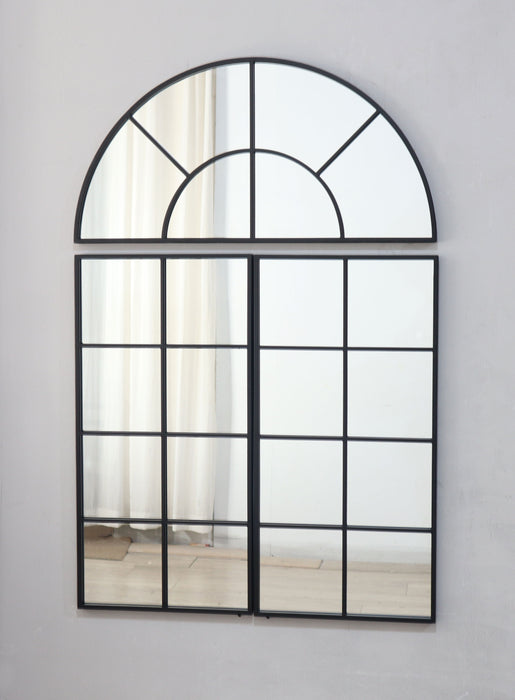 Large Arched Wall Mirror With Three Separate Sections - Black