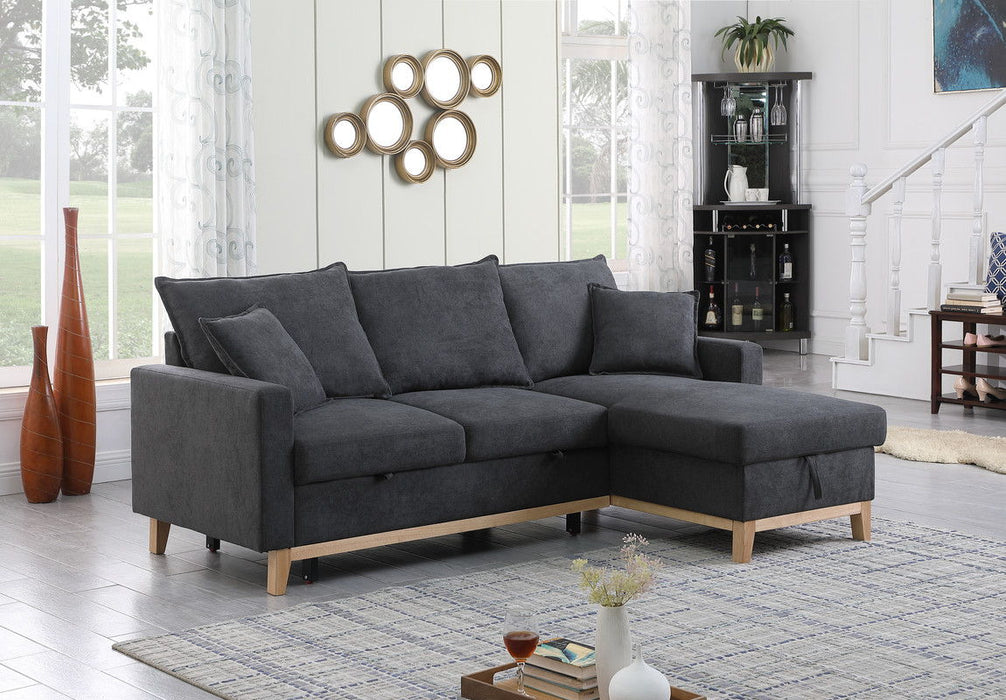 Colton - 84.Woven Reversible Sleeper Sectional Sofa With Storage Chaise - Dark Gray