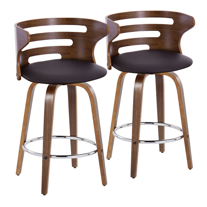 Cosini - Mid Century Modern Fixed Height Barstool With Swivel With Round Footrest (Set of 2)