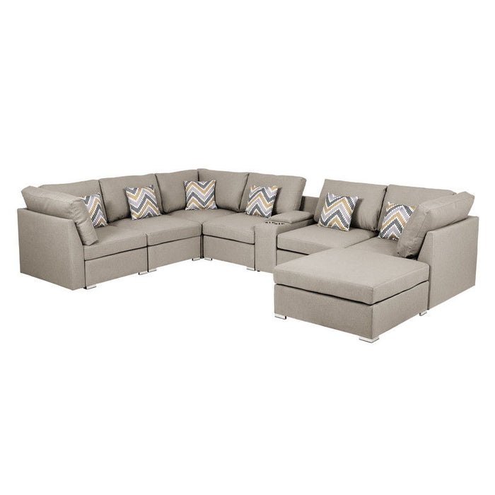 Amira - Fabric Reversible Modular Sectional Sofa, USB Console And Ottoman