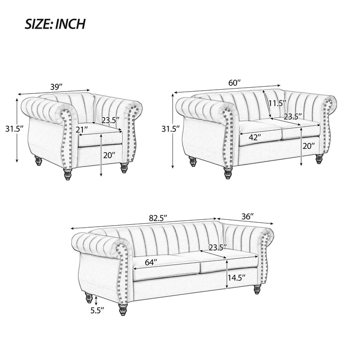 Modern Sofa Dutch Fluff Upholstered Sofa With Solid Wood Legs, Buttoned Tufted Backrest - Gray