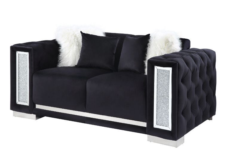 Trislar - Loveseat - Black Velvet - 33"