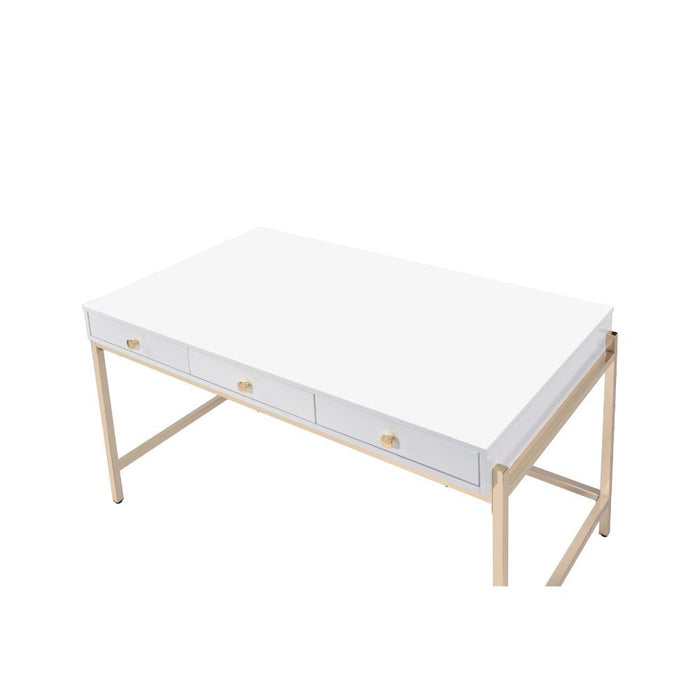 Ottey - Desk - White High Gloss & Gold - 31"