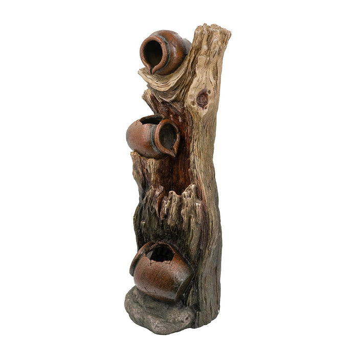 Decorative 3 Tier Tree Trunk Fountain With Lights And Pump - Brown