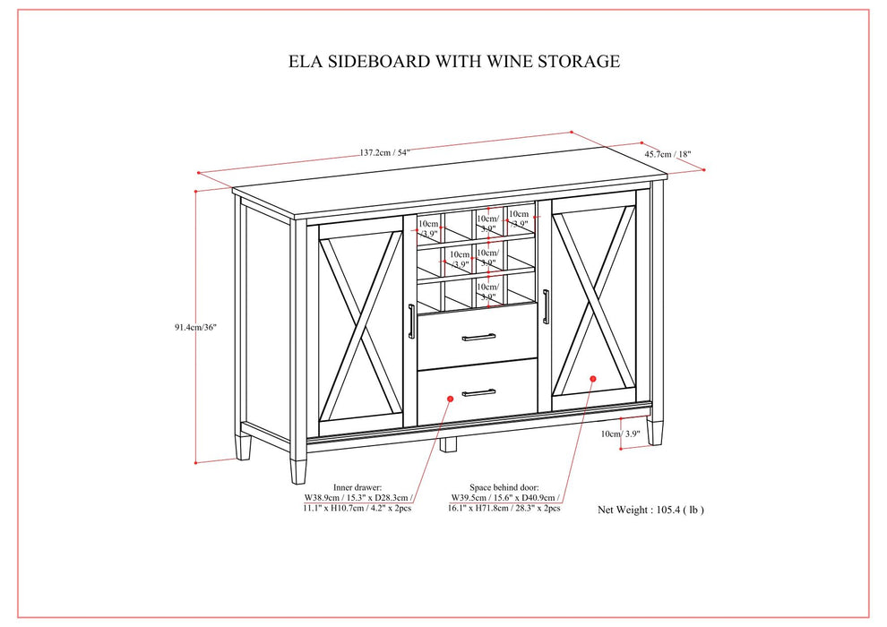 Ela - Sideboard with Wine Storage - Smoky Brown