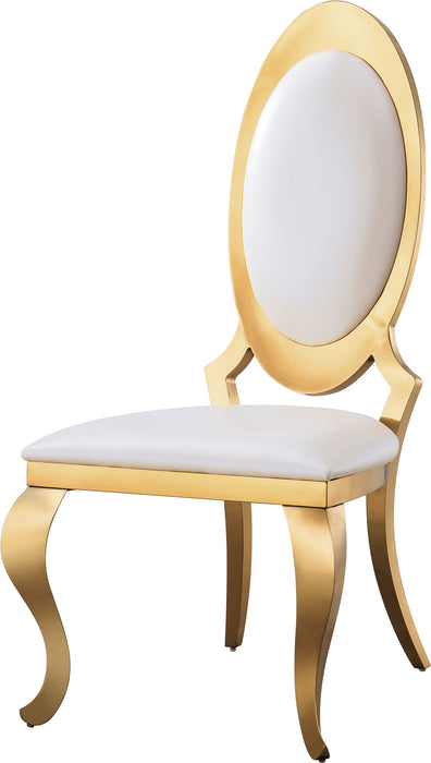 Leatherette Dining Chair With Oval Backrest (Set of 2), Stainless Steel Legs - Gold Frame