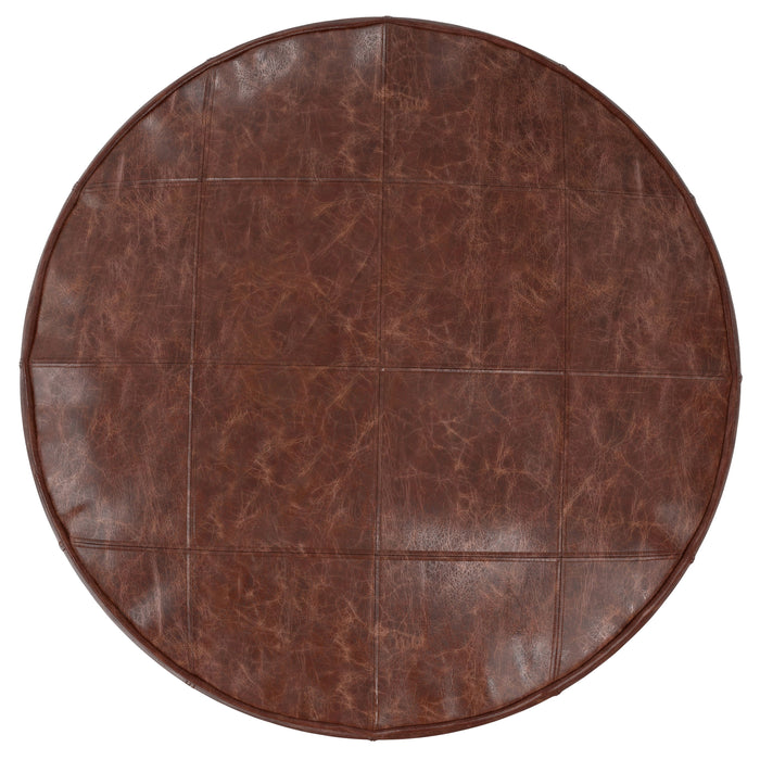 Connor - 34" Round Coffee Table Pouf - Distressed Brown