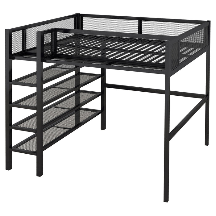Loft Bed With 4 Tier Shelves And Storage