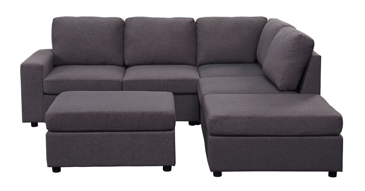 Marta - Linen 6 Seat Reversible Modular Sectional Sofa With Ottoman