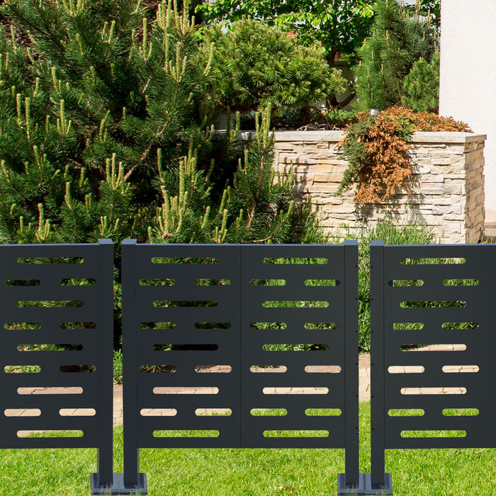 Air Conditioner Fence For Outdoor Units, Metal Privacy Fence Cover, Perfect To Conceal Air Conditioning Units, 3- Fence Panels - Black