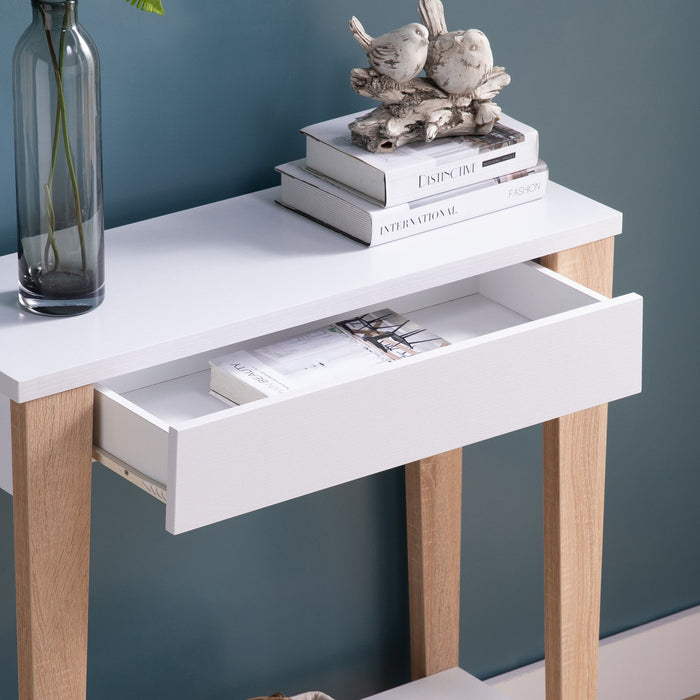 Modern Two Toned Console With Two Shelves - White & Tan