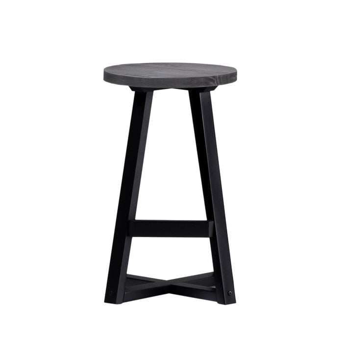 Rustic Distressed Solid Wood Round Dining Stool - Gray