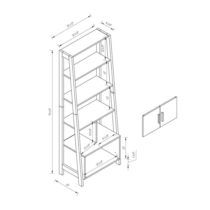 Modern Bookcase With Four Open Shelves And Two Door Cabinet - Black & Grey