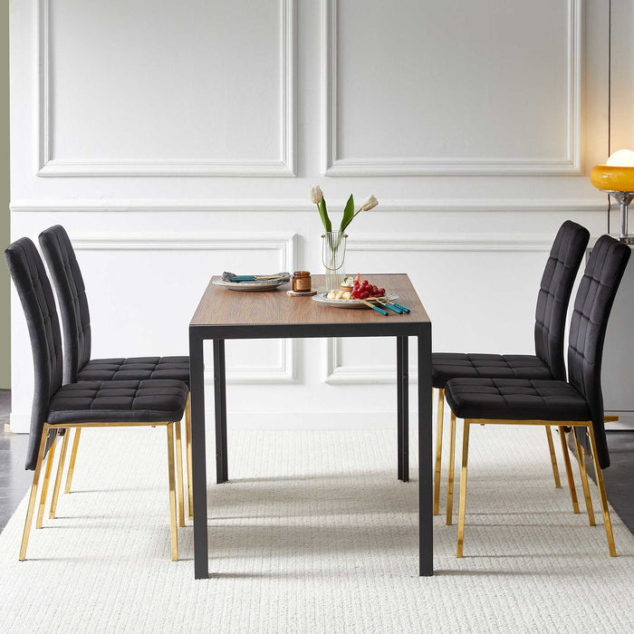 5 Pieces Dining Set Including Velvet High Back Golden Color Legs Nordic Dining Chair & Creative Design Dining Table