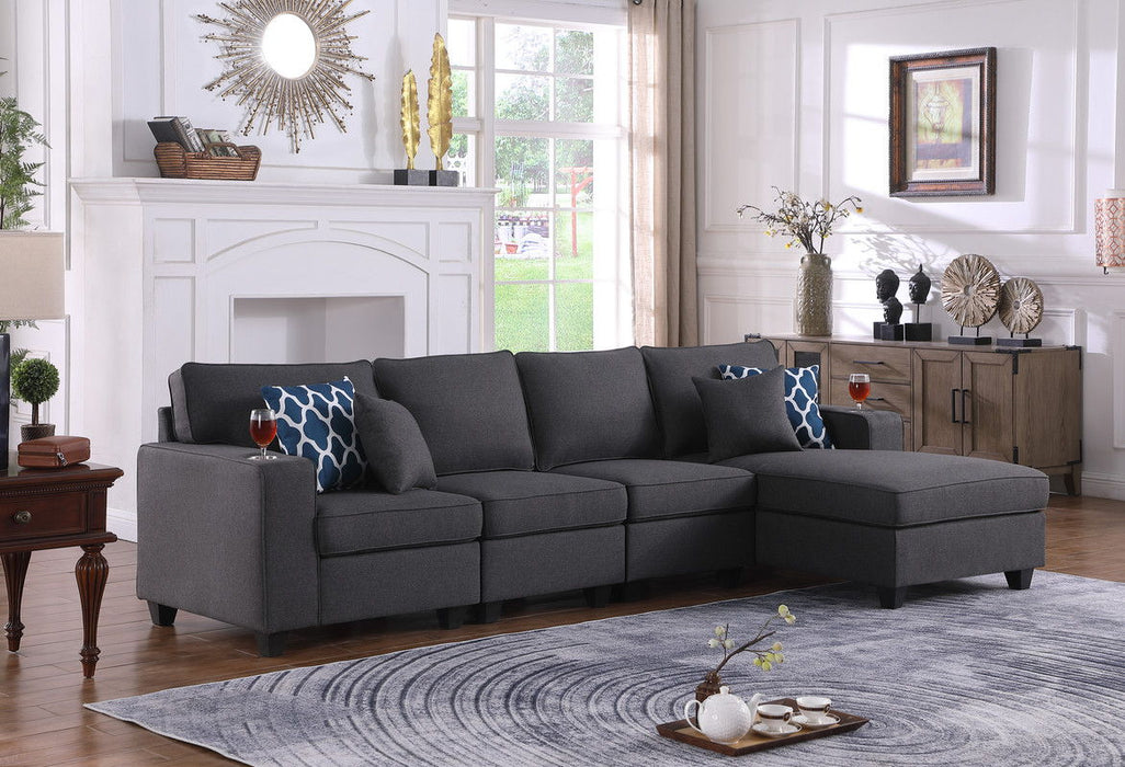 Cooper - Linen 4 Piece Sectional Sofa Chaise With Cupholder