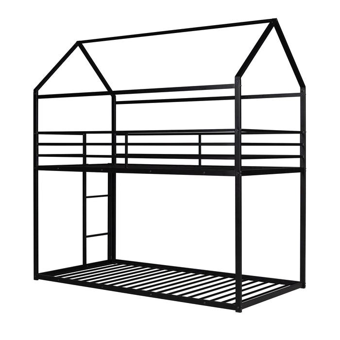 Kids Furniture - Bunk Beds For Kids, House Bunk Bed Metal Bed Frame Built In Ladder, No Box Spring Needed
