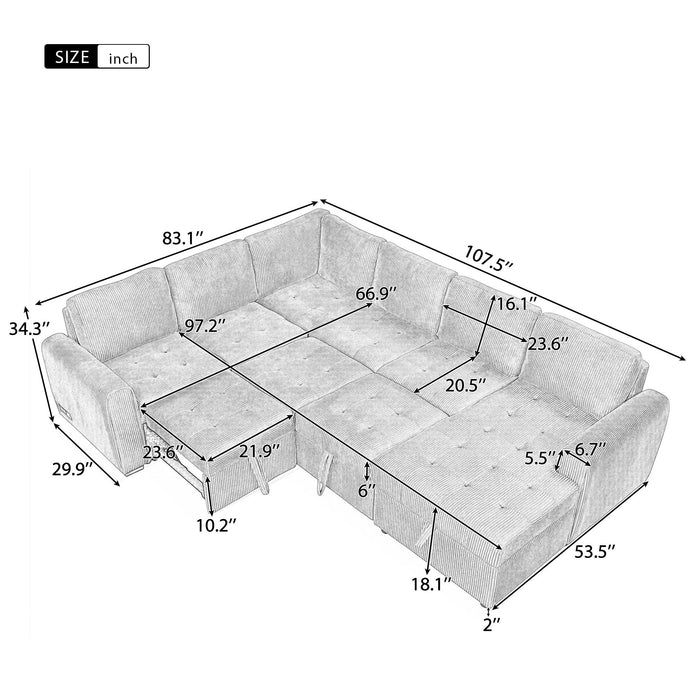 U-Shaped Sofa Sectional Sofa Pull-Out Sofa Bed With A Storage Chaise Lounge, Charging Devices For Living Room - Beige