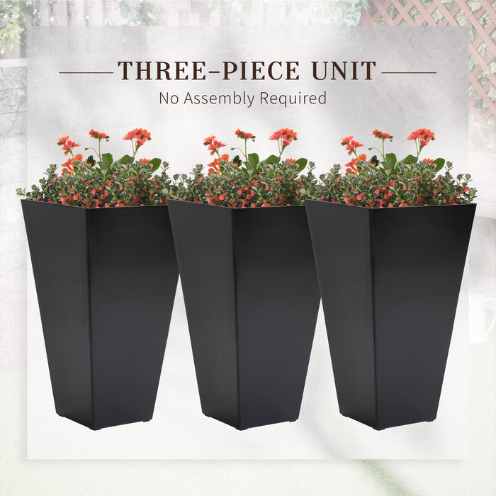 Outsunny - Outdoor Planters (Set of 3) Large Taper Planters With Drainage Holes And Plug, Faux Wood Plastic Flower Pots For Outdoor, Indoor, Garden, Patio