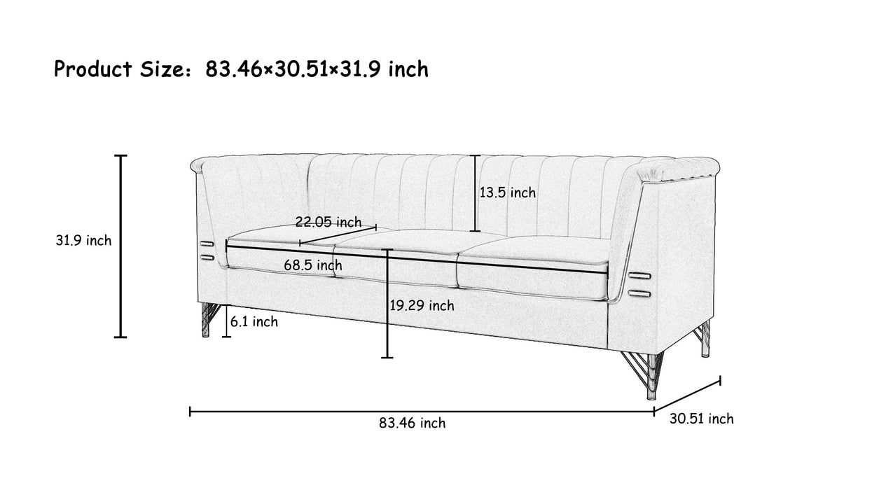 Fx-P82-Gr (Sofa) Velvet Sofa, Mid-Century Sofa Furniture Chesterfield Couch For Living Room - Green