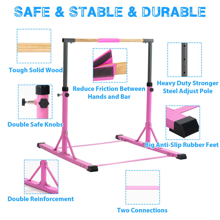 Gymnastic Bar Set Gymnastics Horizontal Bar Gymnastics Kip Bar For Kids Home Use - Light Pink