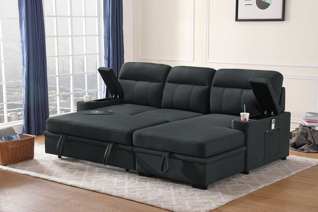 Kaden - Fabric Sleeper Sectional Sofa Chaise With Storage Arms And Cupholdeк