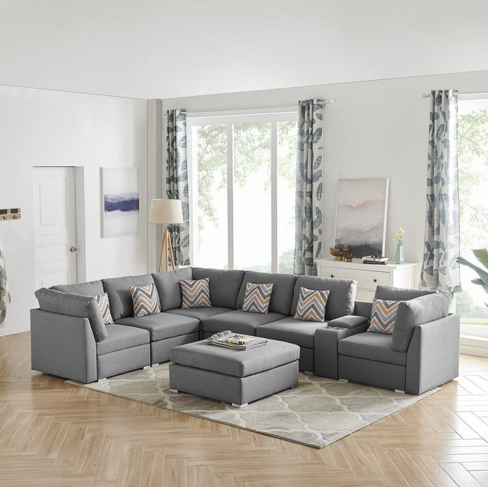 Amira - Fabric Reversible Modular Sectional Sofa, USB Console And Ottoman