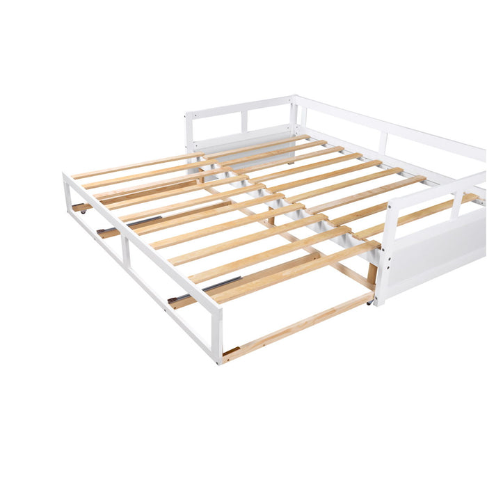 Wooden Daybed With Trundle Bed And Two Storage Drawers, Extendable Bed Daybed, Sofa Bed For Bedroom Living Room - White