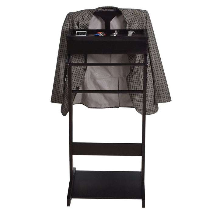 White Portable Garment Rack, Clothes Valet Stand With Storage Organizer