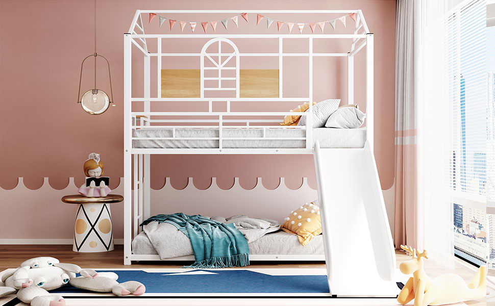 Kids Furniture - Metal Bunk Bed, Metal Housebed With Slide