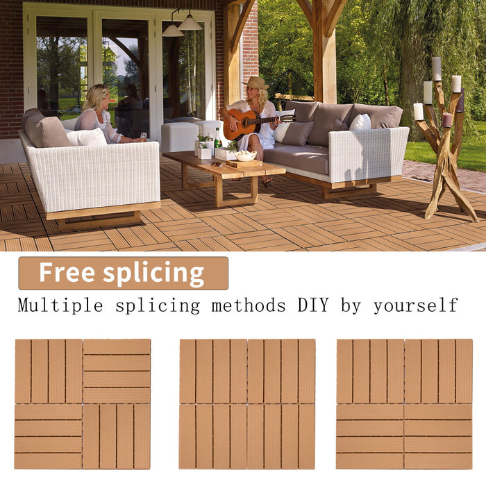 Plastic Interlocking Deck Tiles (Pack Of 44), Patio Flooring Outdoor Waterproof All Weather Use For Garden Poolside Front / Back Yard - Burly Wood