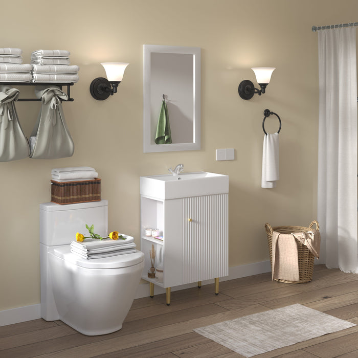 Open-Shelving Bathroom Vanity With Ceramic Sink, Cloakroom Open Shelf Storage Cabinet