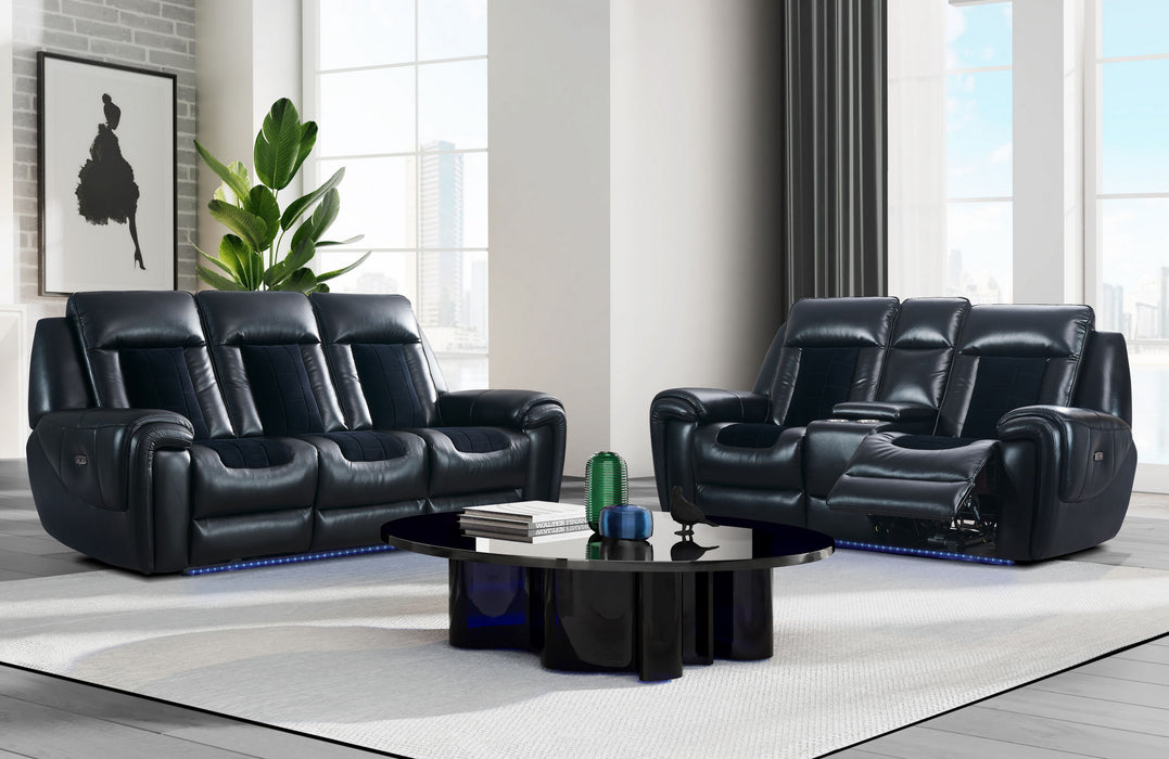 U0700 - Velvet Power Reclining Sofa / Power Console Reclining Loveseat - Blanche Black / Velvet