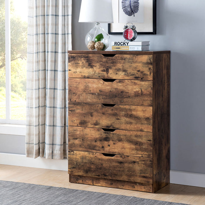 5 Drawer Bedroom Chest Dresser - Distressed Wood