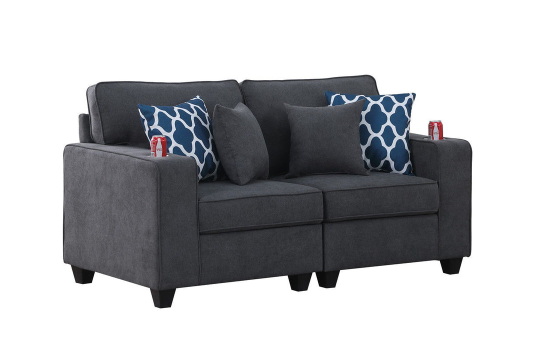 Cooper - Woven Fabric Loveseat With Cupholder - Stone Gray