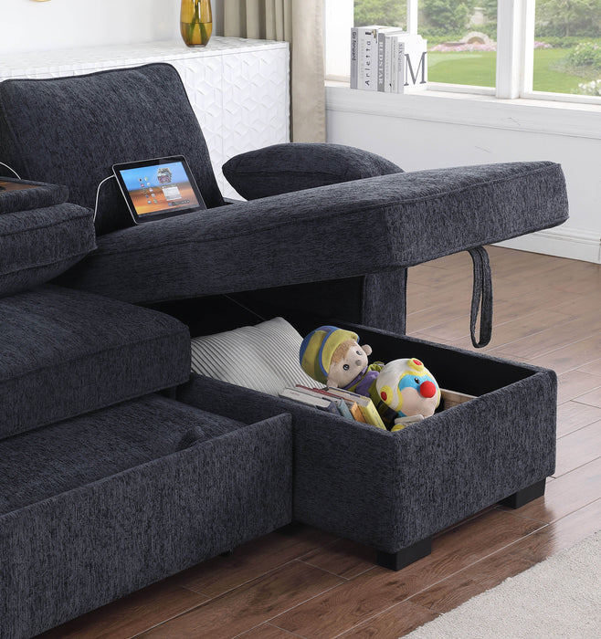 Mackenzie - Chenille Fabric Reversible Sleeper Sectional With Right-Facing Storage Chaise - Dark Gray