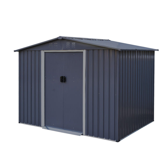 Outdoor Storage Shed 8 X 6 Ft Large Metal Tool Sheds, Heavy Duty Storage House With Sliding Doors With Air Vent For Backyard Patio Lawn To Store Bikes, Tools, Lawnmowers Dark Grey