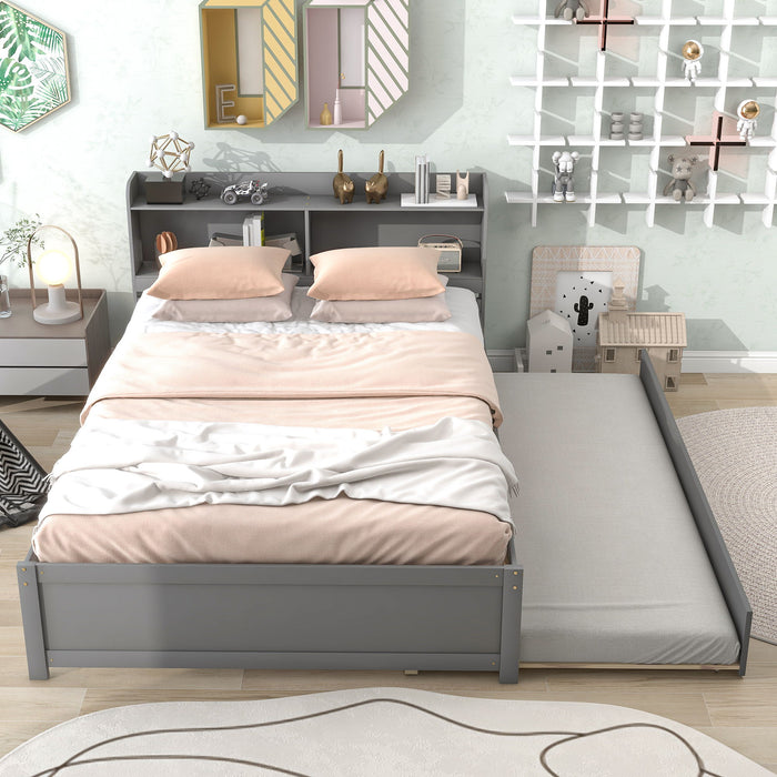 Full Bed With Trundle, Bookcase - Gray