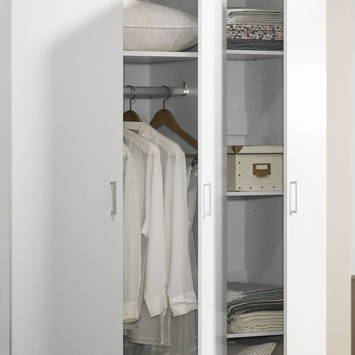 Declan - 3 - Door Wardrobe Cabinet Armoire With Storage Shelves And Hanging Rod - White