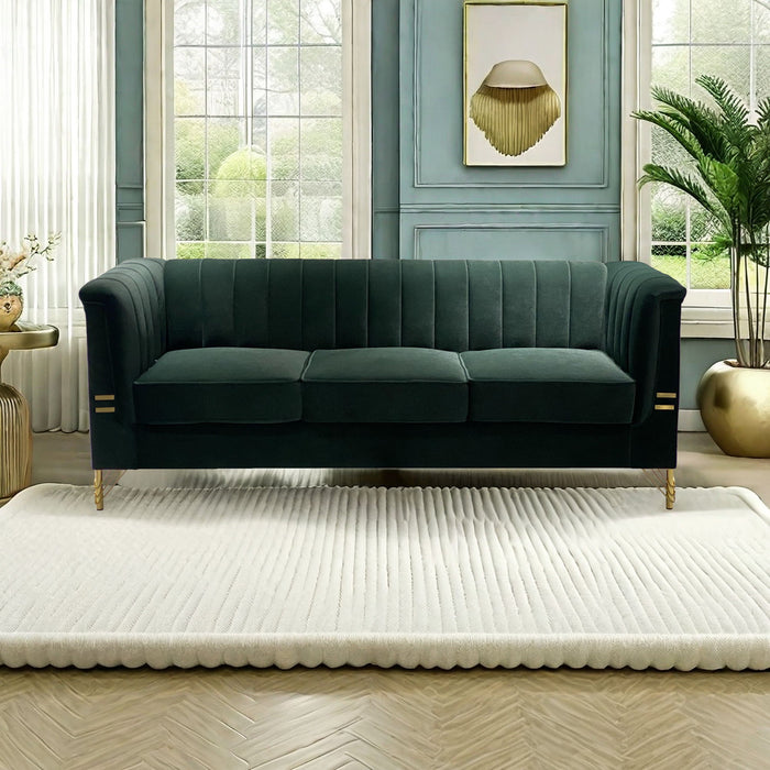 Fx-P82-Gr (Sofa) Velvet Sofa, Mid-Century Sofa Furniture Chesterfield Couch For Living Room - Green